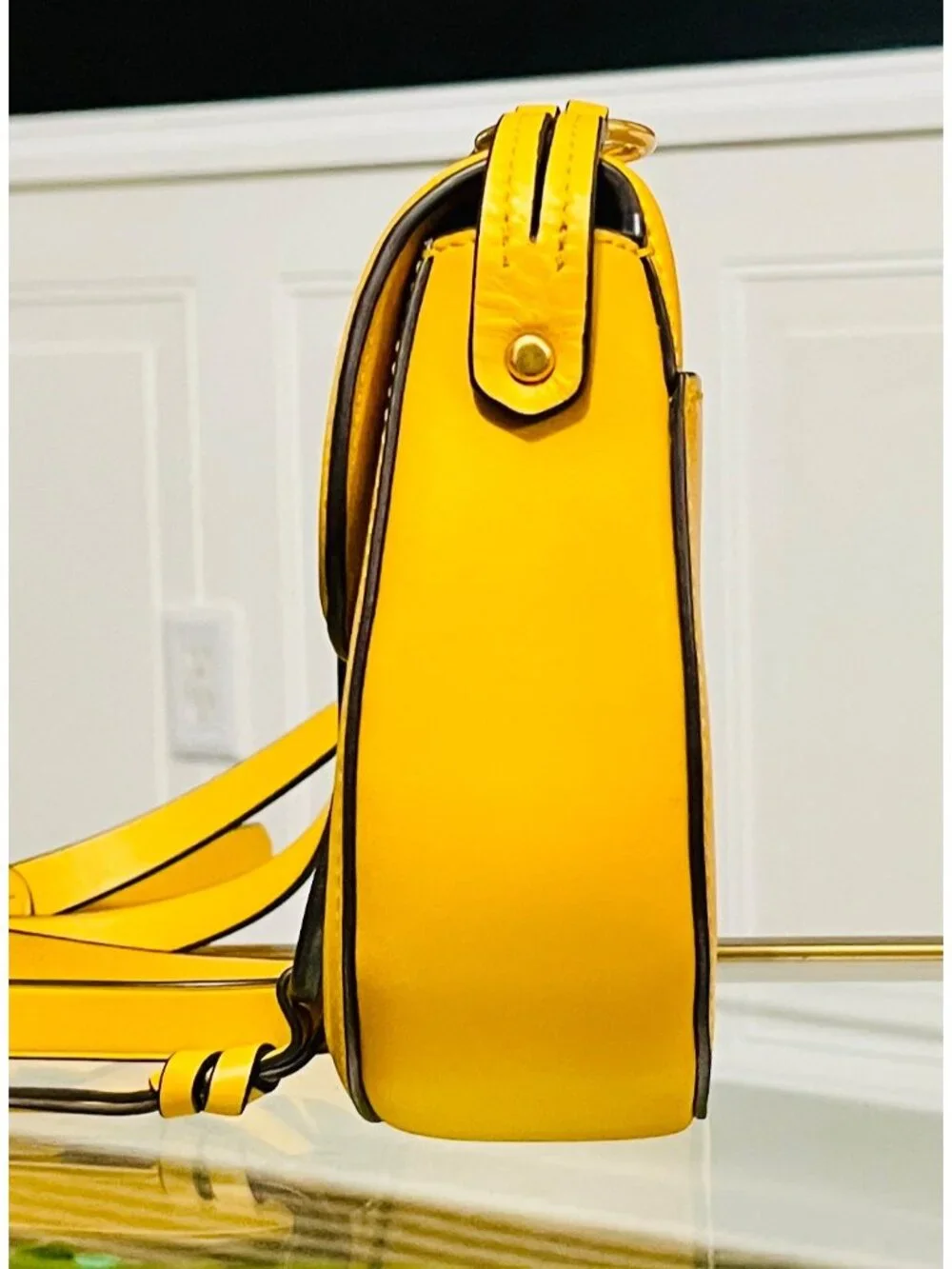 Tory Burch Miller Canvas & Leather Saddle Bag Yellow/Natural Crossbody